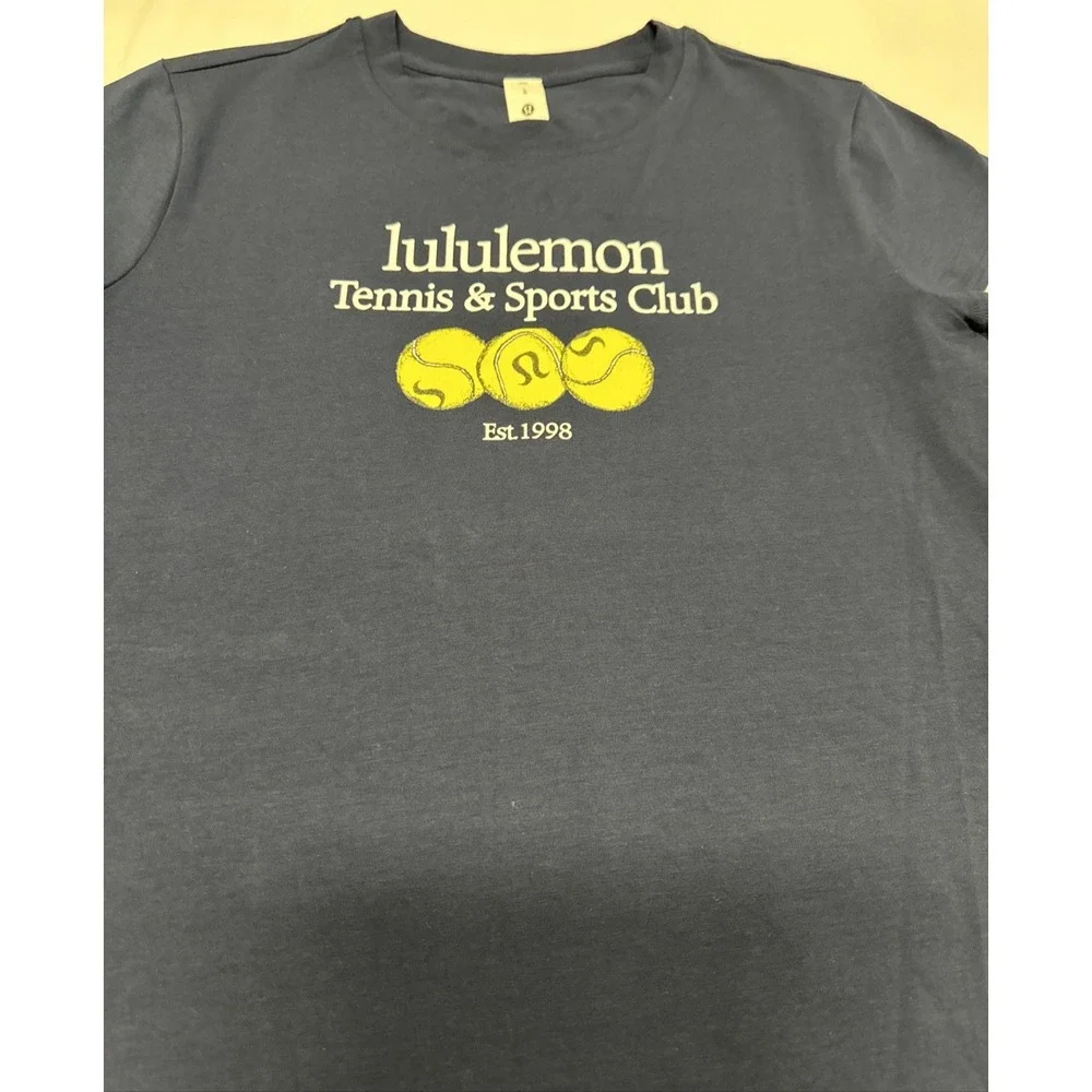 Lululemon Sz Lge Organic Cotton Graphic Baby Tee Tennis Sports Club CLBL LW3JCYS